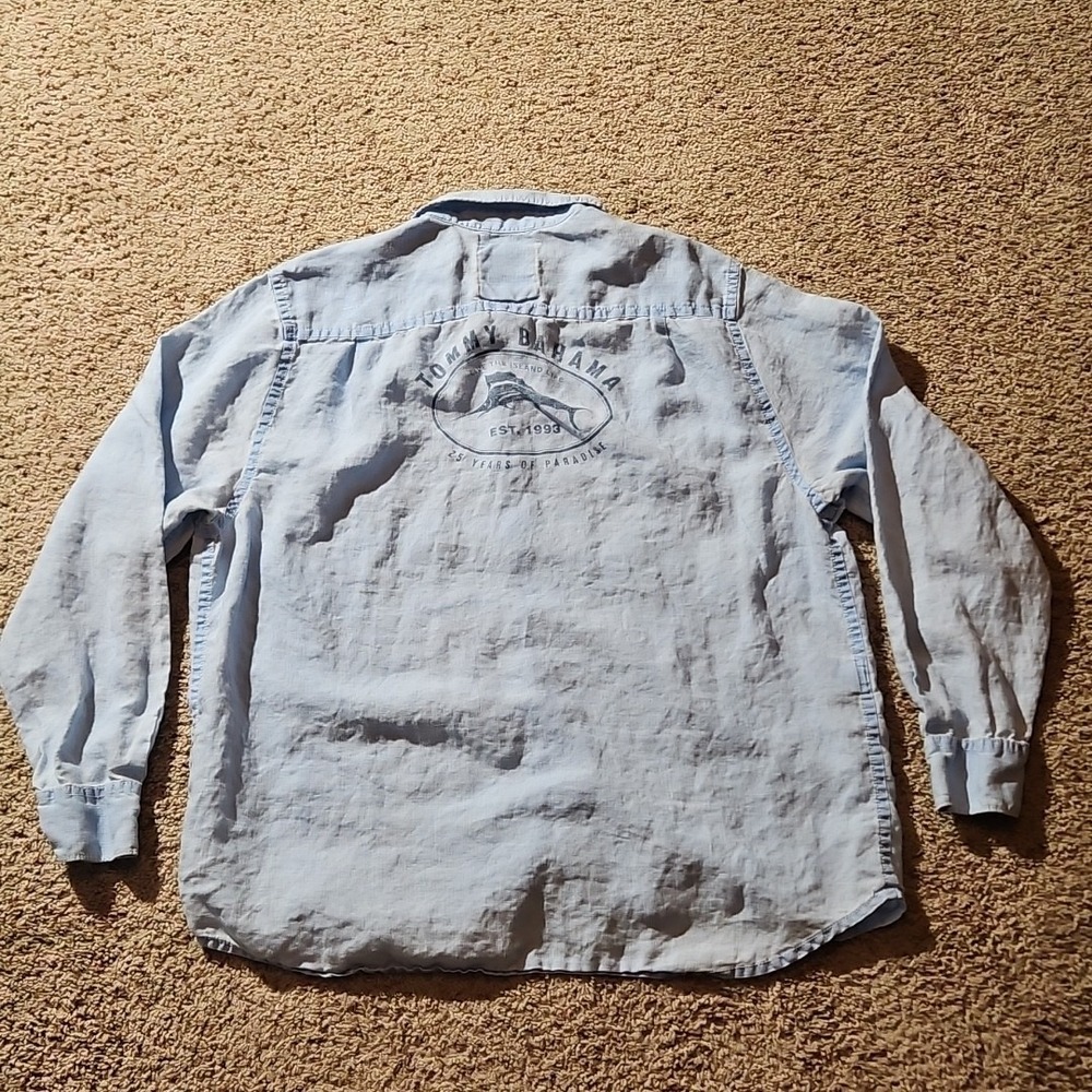 Tommy Bahama Shirt Mens XL Linen Light Blue Button-up Long Sleeves